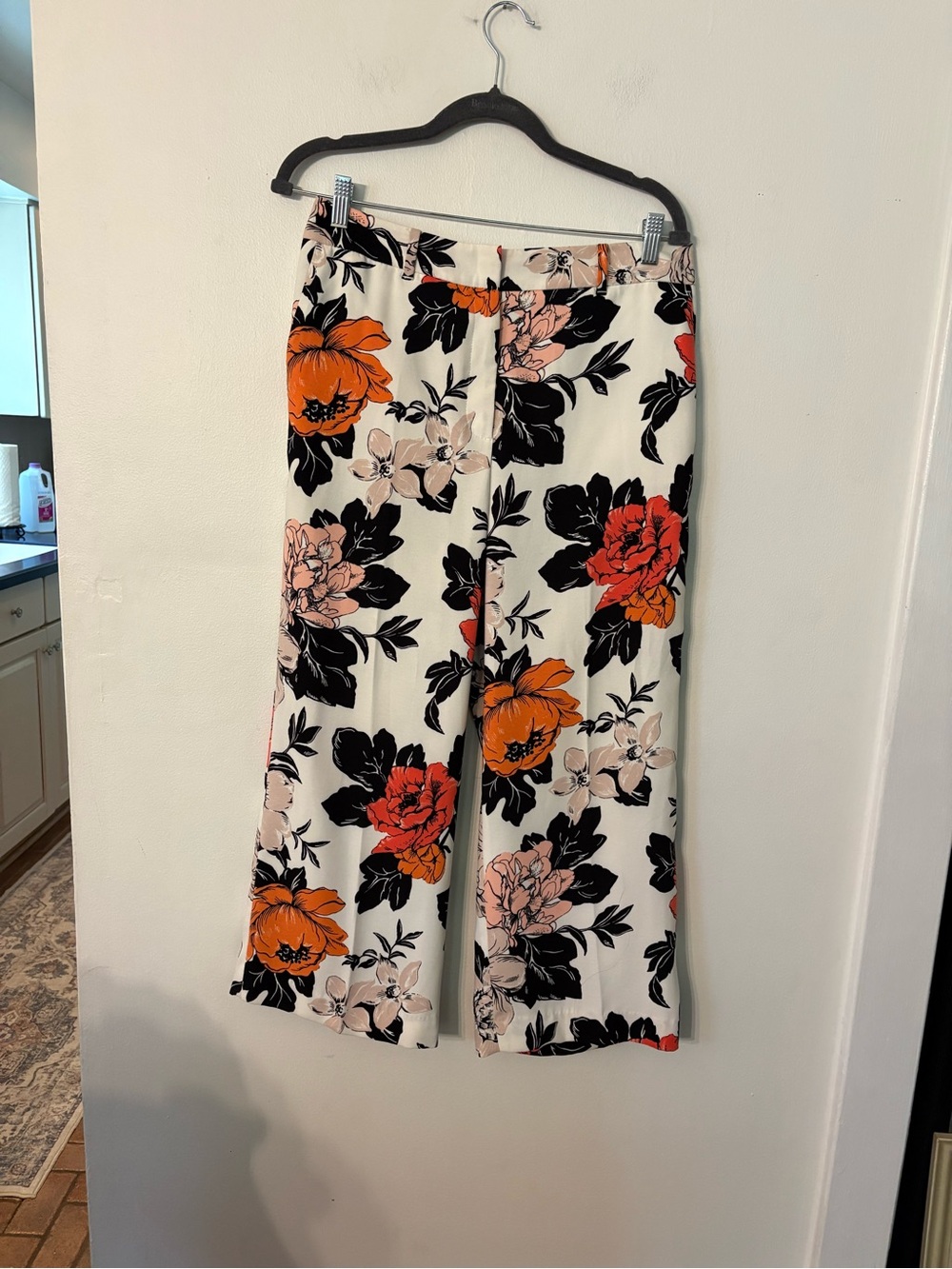 Ann Taylor Floral Wide-Leg Crop Pants in Cream, Black, Orange, Pink